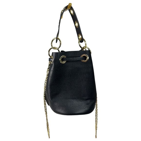 Italian Leather Gold Hardware Mini Drawstring Bucket Bag Satchel Crossbody - Picture 2 of 7